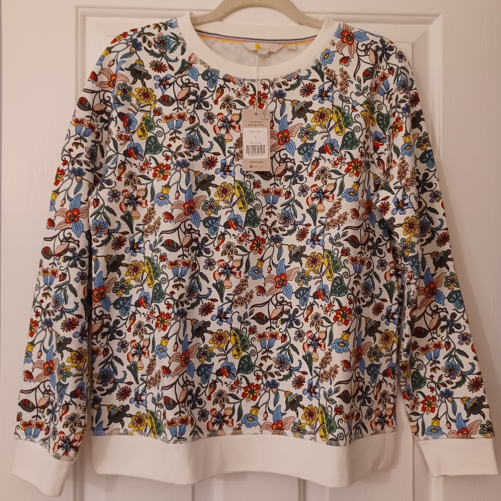 NWT Boden Multicolor Floral Sweatshirt White Cotton Women’s Size Medium